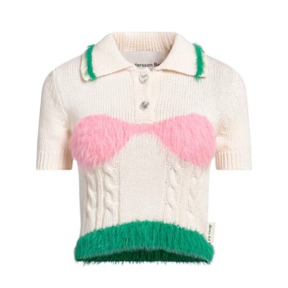 Andersson Bell Sweaters - Andersson Bell Hayes Lingerie Intarsia Knit Collar Top/Sweater in Ivory Medium